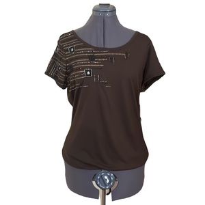 2/$30 a.n.a Brown Hot Fudge Beaded T-Shirt Size Large